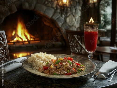 Afghan Lunch Set Photography Cozy Restaurant Food Art Warm Ambiance Close-up Culinary Delight