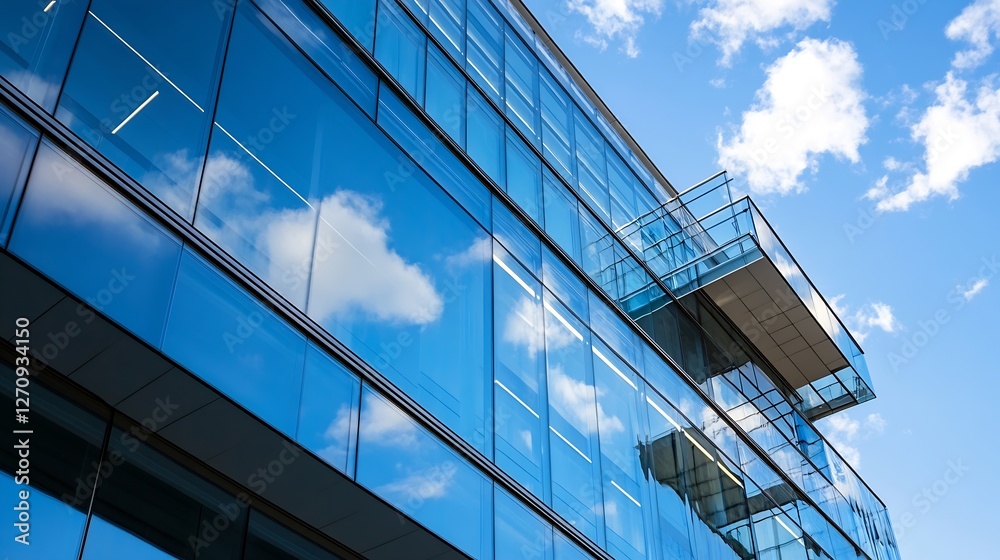 Modern Architectural Building with Glass Facade Reflecting the Sky and Clouds : Generative AI Modern Architectural Building with Glass Facade Reflecting the Sky and Clouds : Generative AI