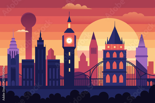 london skyline in sunset