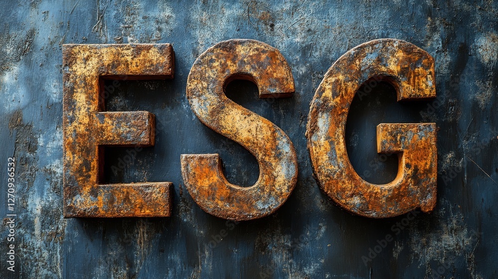 Artistic Representation of ESG Concept with Metal Letters and Texture