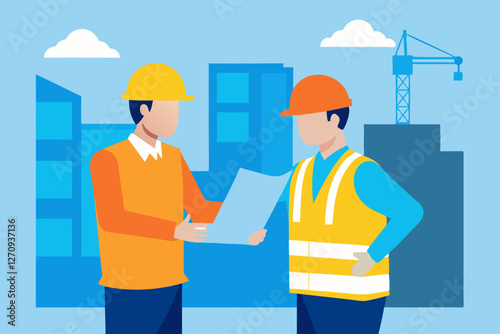 construction workers in front of building