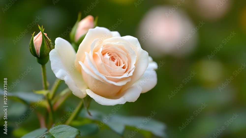 Stunning Peach Rose Bloom Surrounded by Green Leaves in Soft Natural Garden Setting : Generative AI Stunning Peach Rose Bloom Surrounded by Green Leaves in Soft Natural Garden Setting : Generative AI