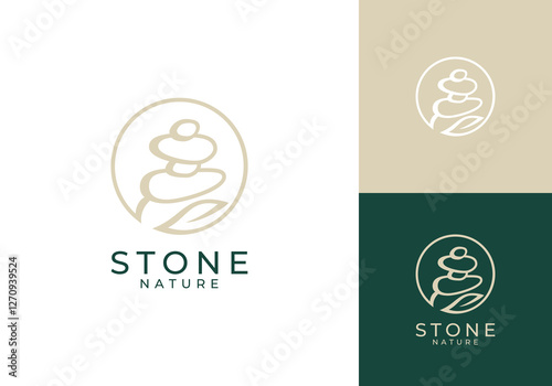 balancing circle leaf stones logo design template