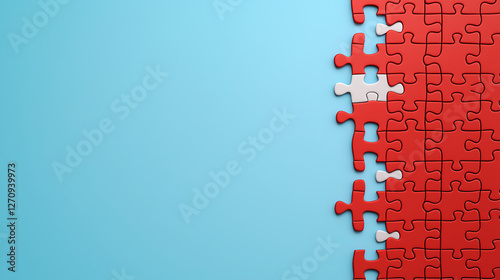 Incomplete red puzzle pieces on a blue background