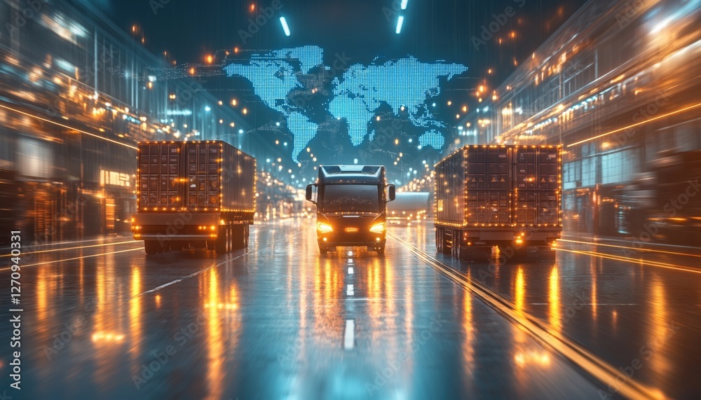 Obraz premium E-commerce Logistics Digital Trucks Network for Global Delivery