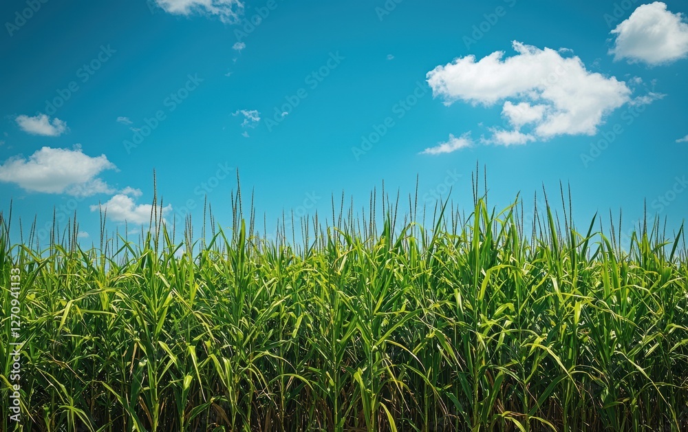 A field of sugarcane under a clear blue sky A field of sugarcane under a clear blue sky