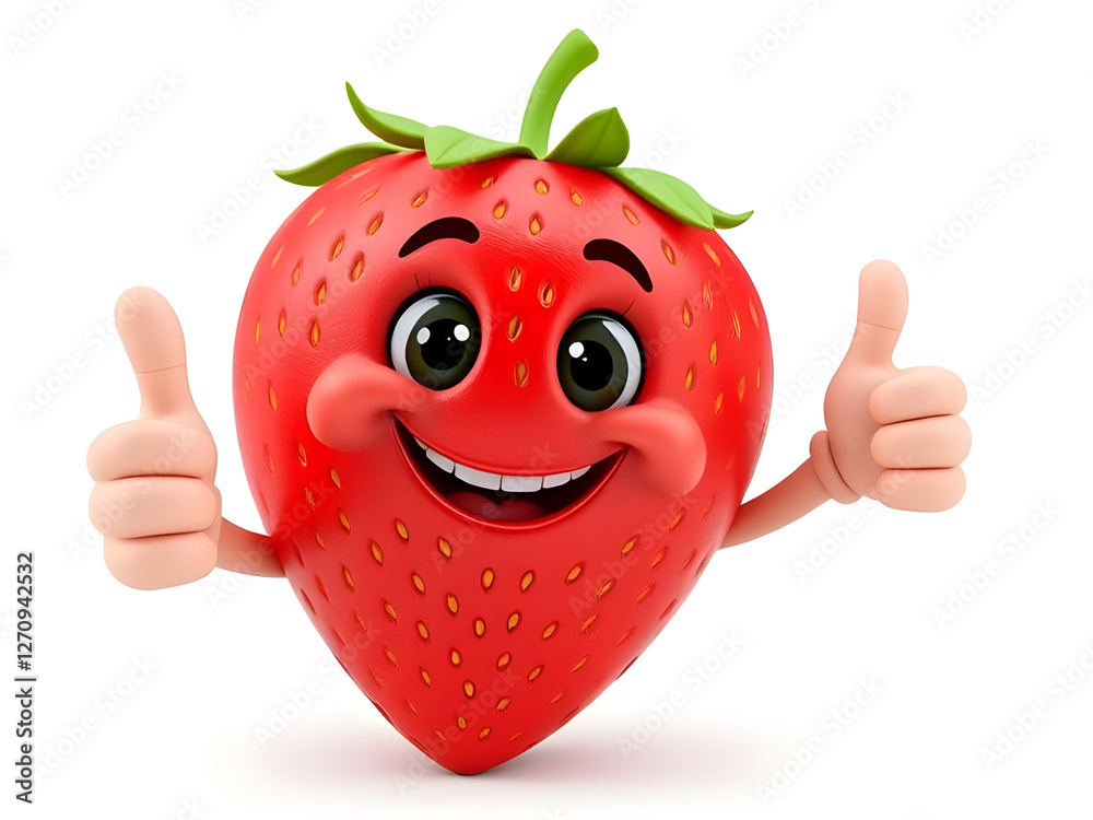Obraz premium Happy 3D Cartoon Strawberry Giving Thumbs Up