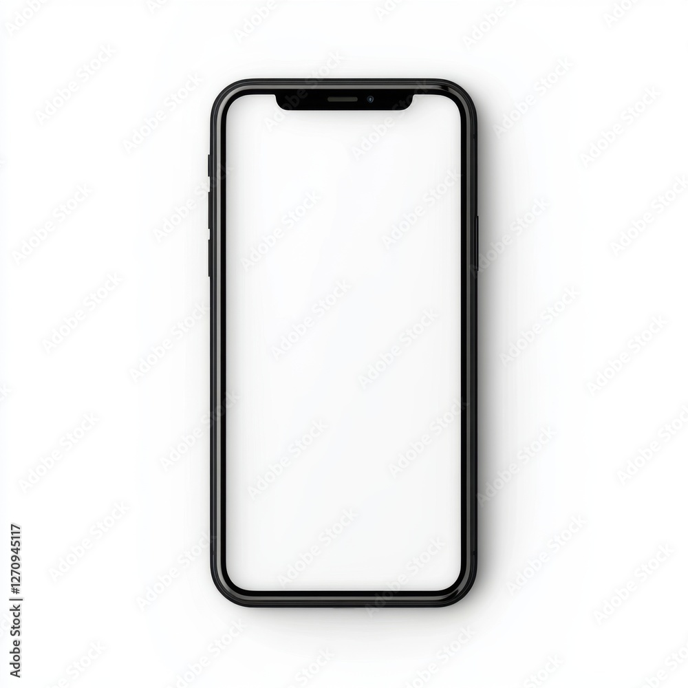 Blank smartphone mockup with black bezel on a white background for digital design and advertising purposes Blank smartphone mockup with black bezel on a white background for digital design and advertising purposes