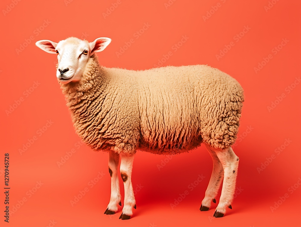 Fototapeta premium Sheep portrait against orange background animal photography studio setting creative concept
