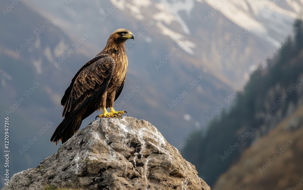 Fototapeta premium A magnificent golden eagle perched on a high rock