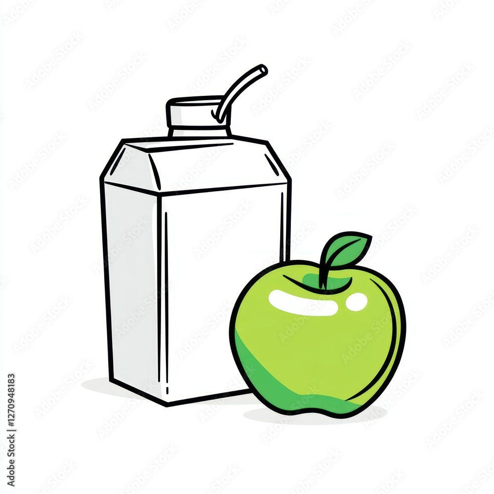 Green apple and juice box; healthy snack Green apple and juice box; healthy snack