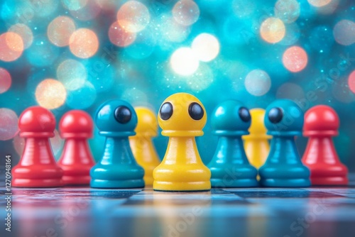 Colorful game pieces on a board with a vibrant background during a lively game night