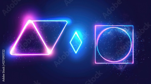 Wallpaper Mural Abstract Neon Shapes on Blue Background Torontodigital.ca