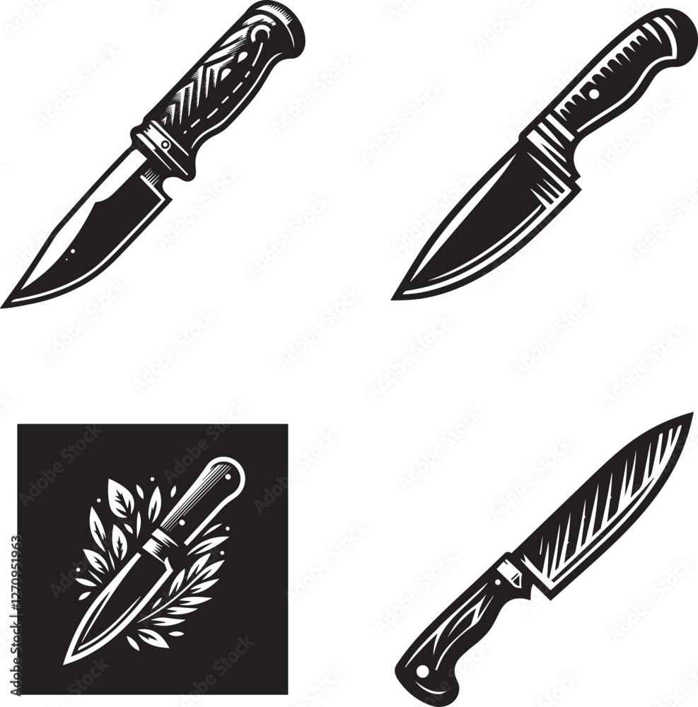 Obraz premium Set of Hunting and Survival Knives Silhouettes