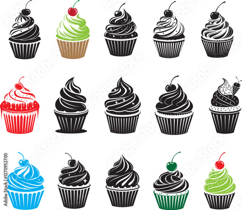 cupcake logo illustration design black silhouette vector set