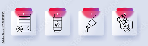 Fuel and energy set icon. Gas bill, propane tank, fuel nozzle, hazardous materials, energy costs, gas supply, combustion safety, petroleum industry