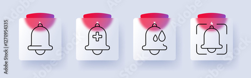 Alert set icon. Mute bell, medical alert, water drop warning, focus notification, emergency, settings, healthcare, security, sound, system