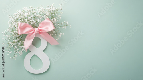 Elegant Womens Day Composition with Number Eight and Flowers