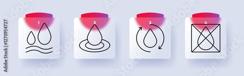 Water set icon. Water drops, ripple effect, drop cycle, restricted water, conservation, sustainability, environmental awareness, clean resources.