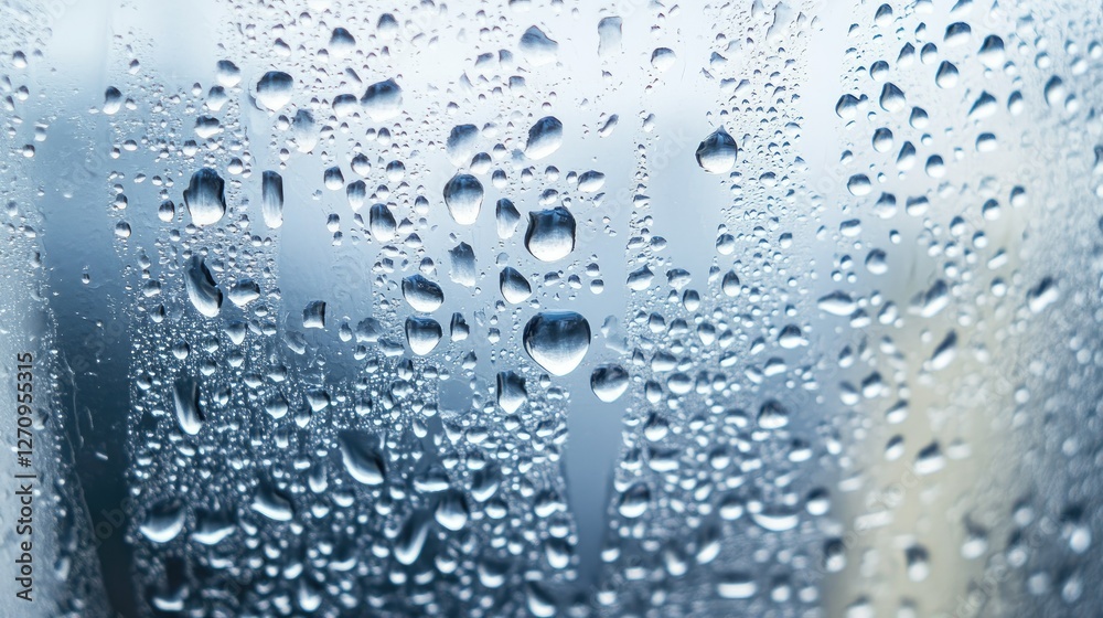 A clear glass surface with water droplets, capturing the beauty of condensation as it forms intricate designs on the surface A clear glass surface with water droplets, capturing the beauty of condensation as it forms intricate designs on the surface
