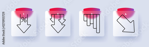 Finance set icon. Percentage with down arrow, descending arrows, financial decline, economic drop, recession, loss, statistics, investment, business risk