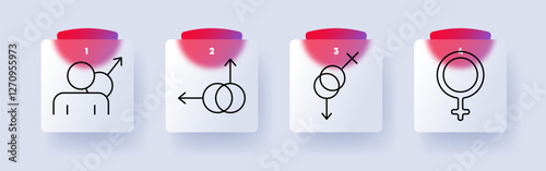 Gender set icon. Male symbol with person, gender arrows, transgender icon, female symbol, identity, sexuality, diversity, equality, human rights.