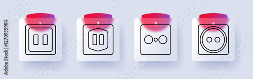 Electrical set icon. Power socket types, outlets, energy, electricity, infrastructure, appliances, power supply, connection, voltage, household.