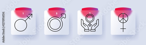 Gender equality set icon. Male symbol, gender balance, feminism, gender peace, equality, rights, activism, identity, representation, diversity, justice.