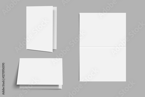 Empty white folding paper, half-fold blank brochure template