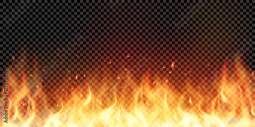 Realistic flame with smoke isolated on transparent background