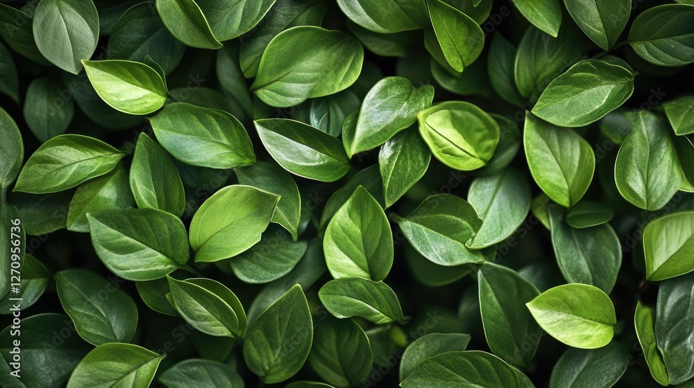 A close-up of fresh green leaves forming a beautiful textured wall, adding a calming and organic touch to any room A close-up of fresh green leaves forming a beautiful textured wall, adding a calming and organic touch to any room