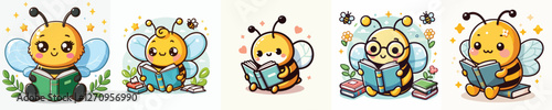 vector of cute bee reading a book