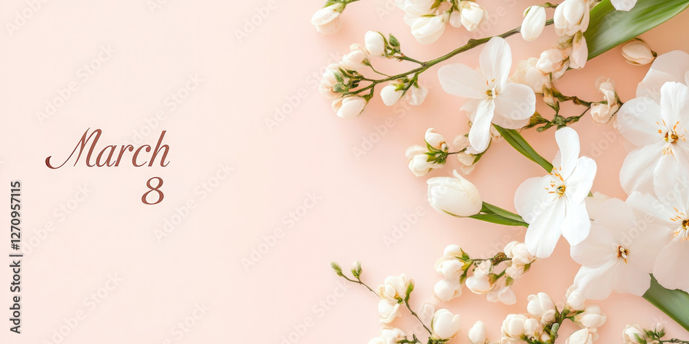 Obraz premium Elegant floral background with white blossoms celebrating international women's day in march for greeting card design