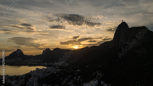 Aerial view of Christ the Redeemer and the mountains of Rio