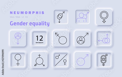Gender equality set icon. Male and female symbols, inclusivity, gender rights, diversity, social balance, equality movement, human rights, representation, fairness, identity, empowerment, unity