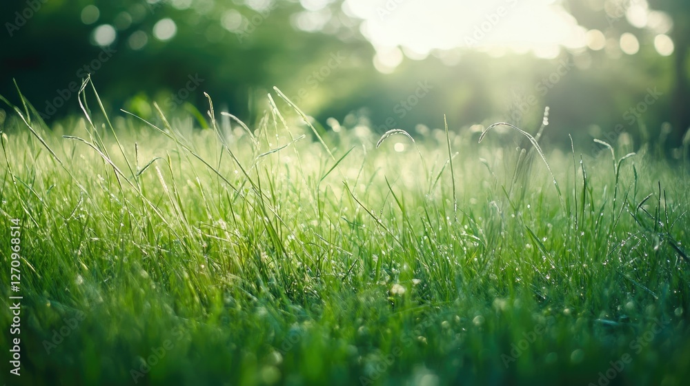 Obraz premium A peaceful meadow with soft green grass swaying gently in the breeze, offering a sense of calm and relaxation