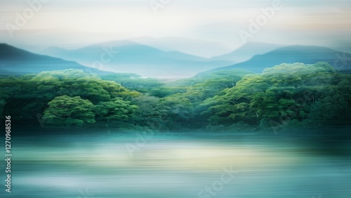Dreamy Forest Mountain Landscape: Blurred Nature Scenery