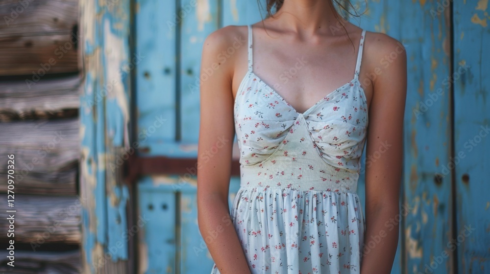 Naklejka premium Sundress: A light, sleeveless dress made from breathable fabrics like cotton, designed for hot weather and providing ultimate comfort and style during summer days. 
