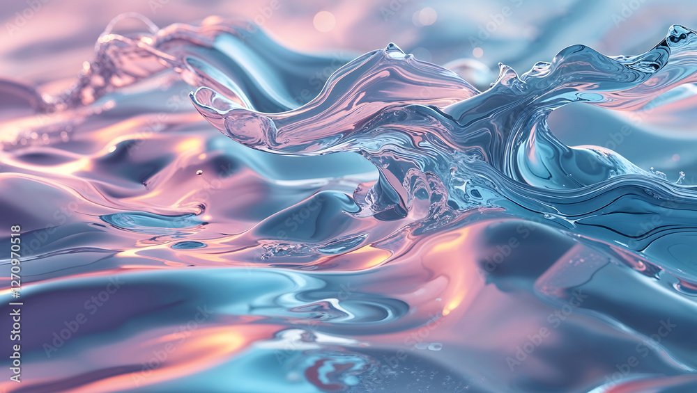 Obraz premium Surreal Abstract Fluid Art Featuring Liquid Waves and Ripples in Pastel Pink, Blue, and Teal Tones