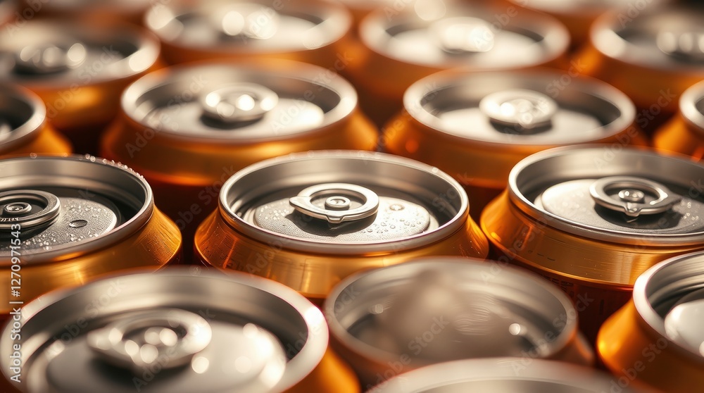 Refreshing Beverage Cans: Close-Up of Metallic Pull Tabs Refreshing Beverage Cans: Close-Up of Metallic Pull Tabs