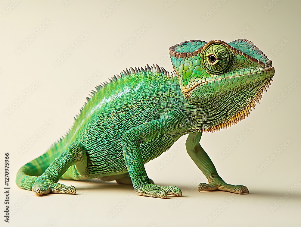 Obraz premium Studio close-up of a vibrant chameleon captivating animal photography on neutral background