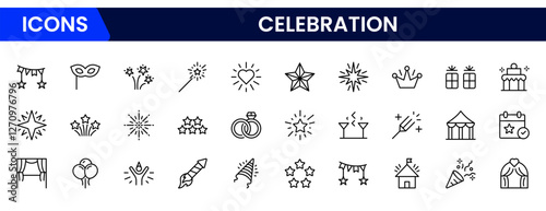 celebration line icons collection. Big UI icon set in a flat design. Thin outline icons pack. Vector illustration