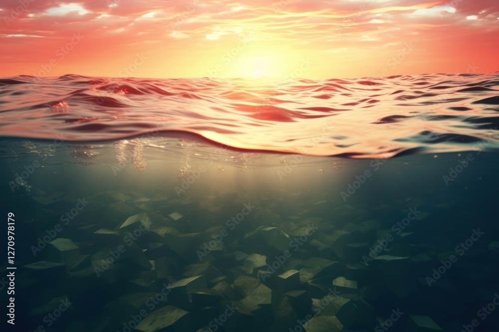 Obraz premium Underwater surface with sunset backgrounds landscape sunlight.