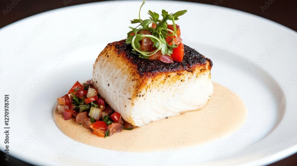 Pan-Seared Whitefish with Creamy Sauce and Vegetable Relish Pan-Seared Whitefish with Creamy Sauce and Vegetable Relish