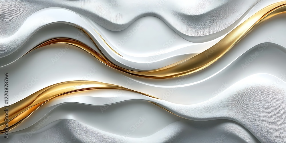 Obraz premium Abstract White and Gold Wavy Surface Background