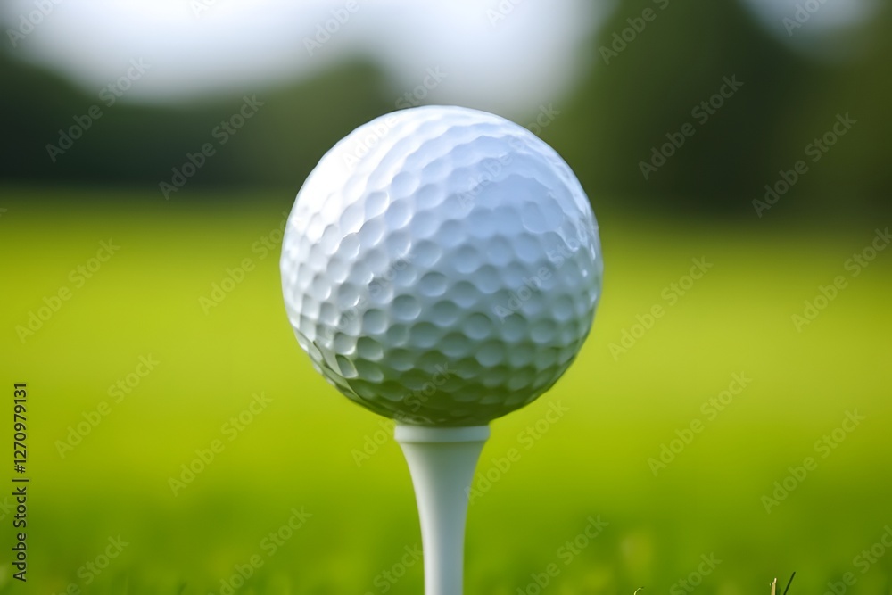 Close-Up of Golf Ball on Tee in Lush Green Grass Field Close-Up of Golf Ball on Tee in Lush Green Grass Field