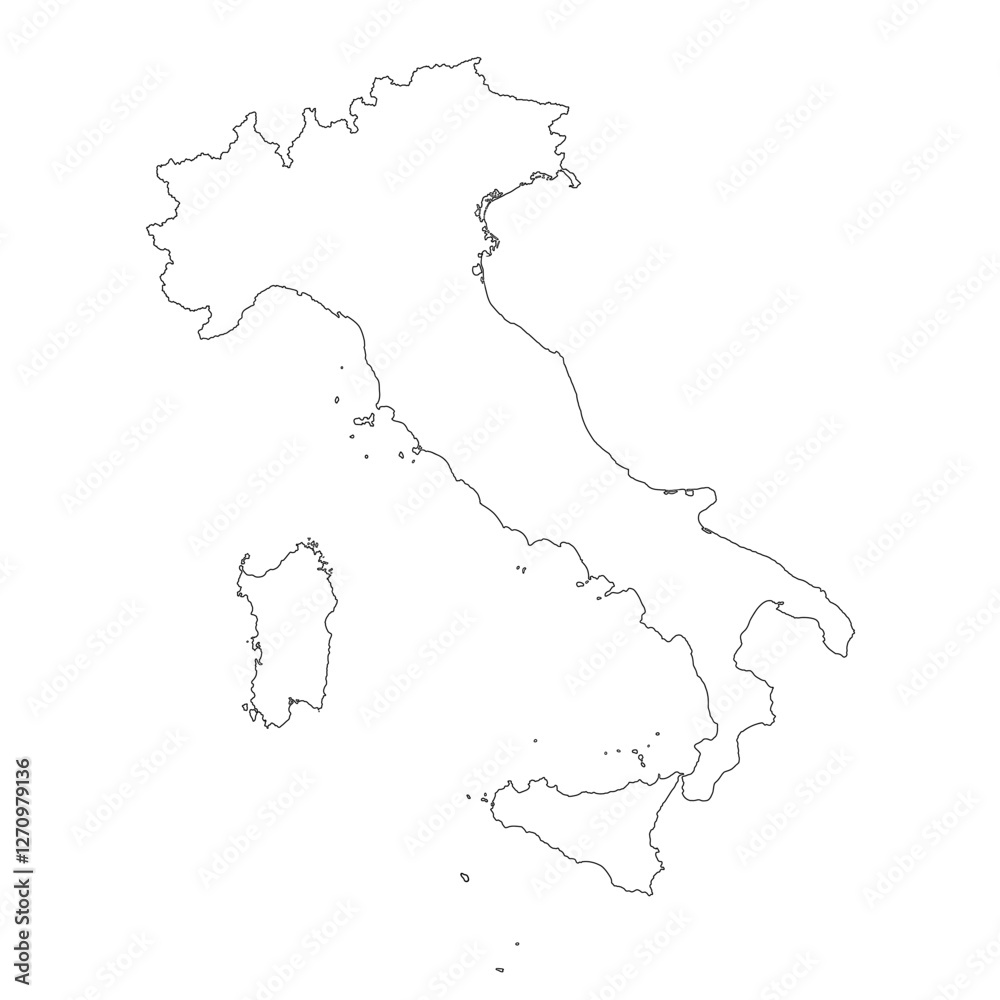 Fototapeta premium Italy blank border map, outline sketch isolated on white background. Thin hand drawn black line contour. Vector clipart for italian events and news illustration, travel or politics banner design.