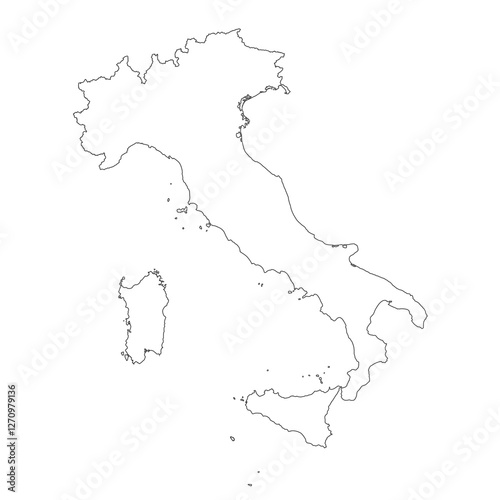 Italy blank border map, outline sketch isolated on white background. Thin hand drawn black line contour. Vector clipart for italian events and news illustration, travel or politics banner design.