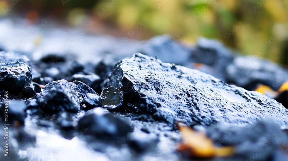 Close up view of wet black rocks reflecting serene light in a tranquil natural setting : Generative AI Close up view of wet black rocks reflecting serene light in a tranquil natural setting : Generative AI