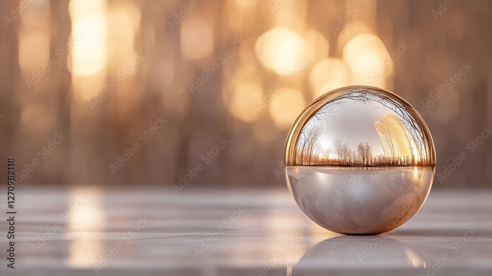 Stunning Reflective Decorative Sphere with Beautiful Natural Landscape in Bokeh Background : Generative AI